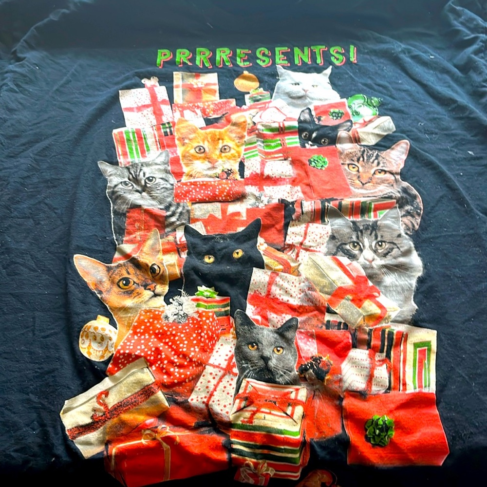 Prrrrrresents! Christmas cat t-shirt. By Dec.25th.  2XL —great used condition.